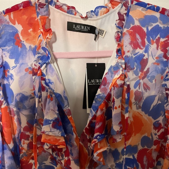 Floral Flutter Ruffle Blouse V-neck Ralph Lauren - Picture 7 of 11